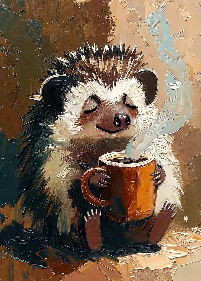 Hedgehog Enjoying Coffee