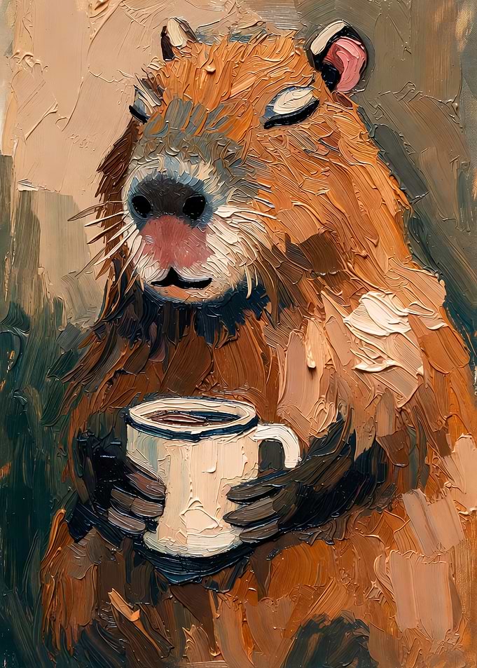 Capybara enjoying a cup of coffee