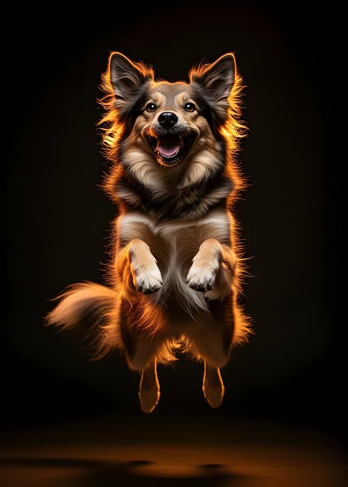 Joyful Dog Jumping in Golden Light
