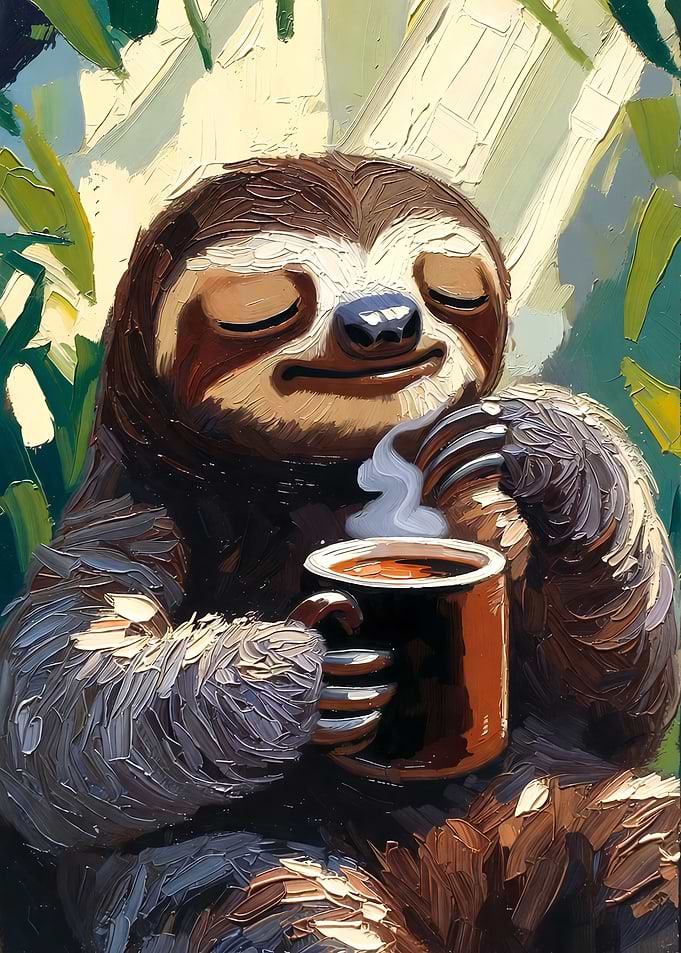 Sloth Enjoying Coffee