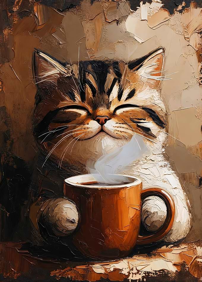 Cat Enjoying a Hot Drink