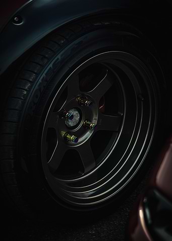 Close-up of a custom japanese car wheel