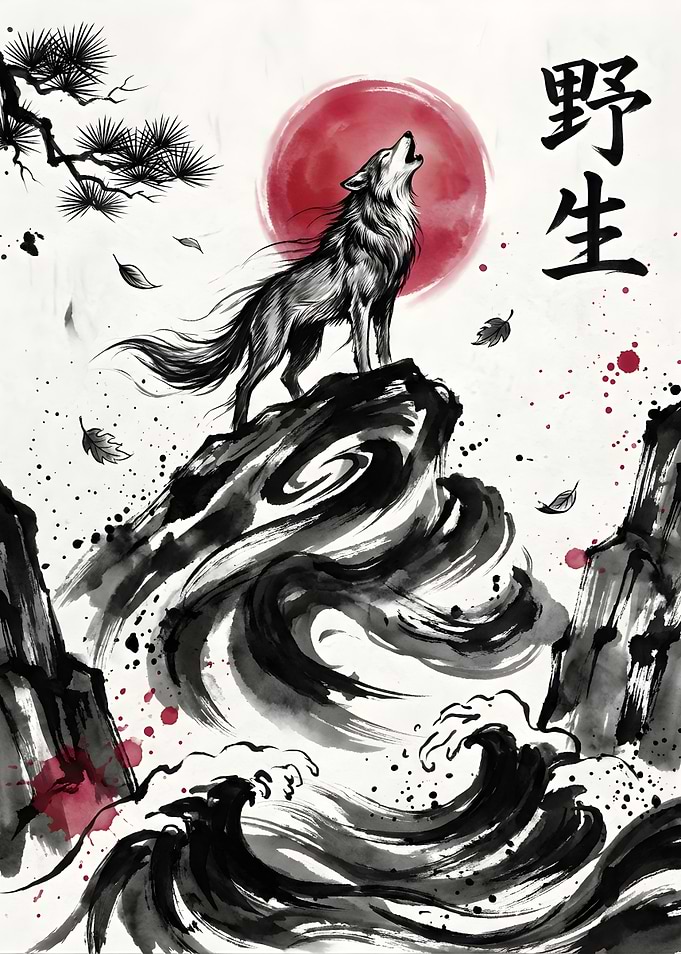 Wolf howling at the moon