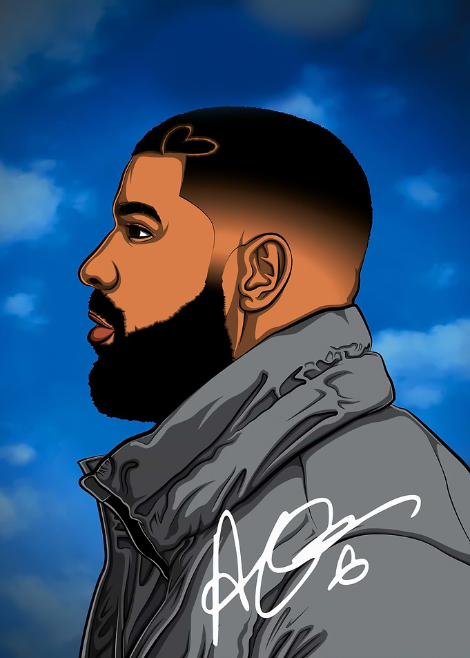 Drake in Profile with Heart Hair Art