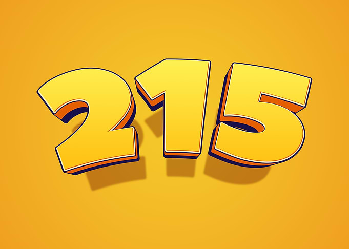 Number 215 in 3D Yellow Font