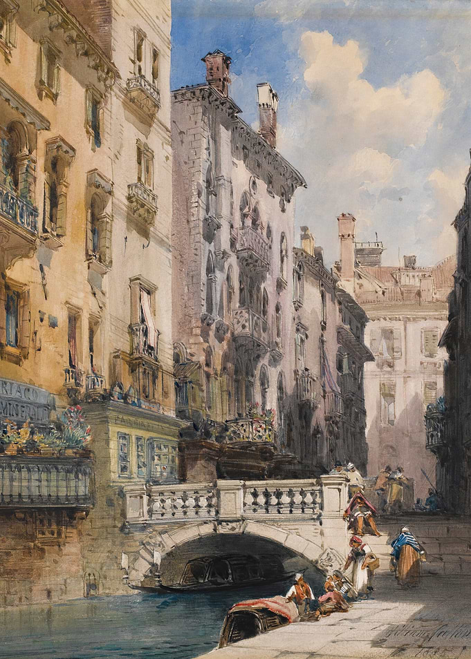 Venetian Canal Scene with Bridge and Figures