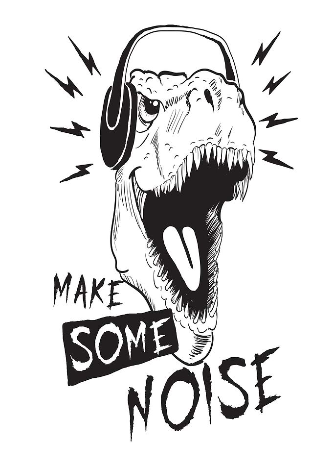 Dinosaur with Headphones Making Noise