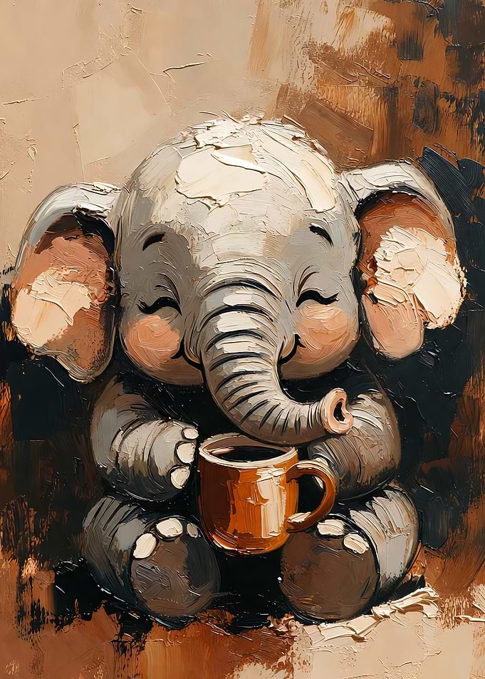 Elephant Enjoying Coffee