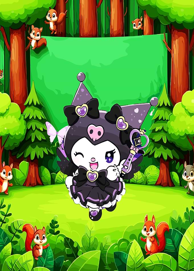 Kuromi in a Forest with Squirrels