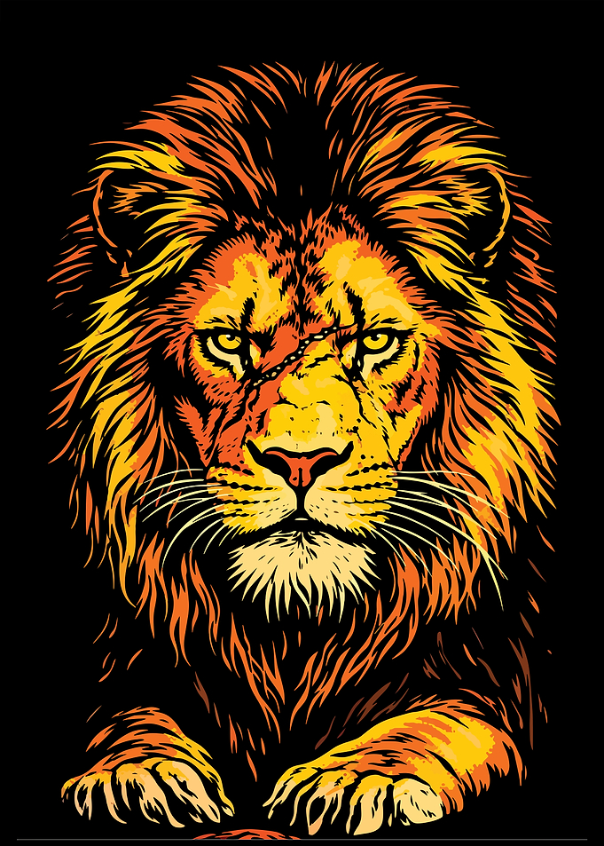 Fierce Lion Portrait with Scar
