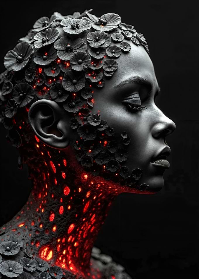 Ethereal Woman with Fiery Accents