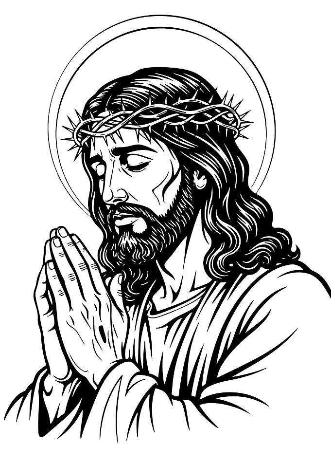 Jesus Christ praying with crown of thorns