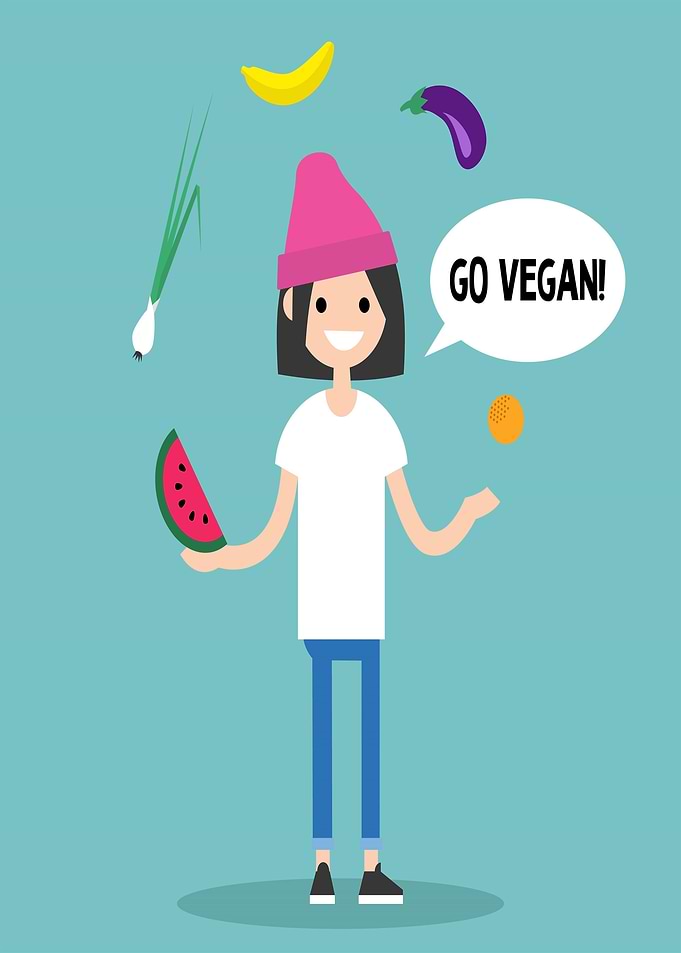 Vegan Juggler with Fruits and Vegetables