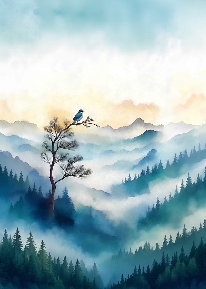 Serene Mountain Landscape with Bird