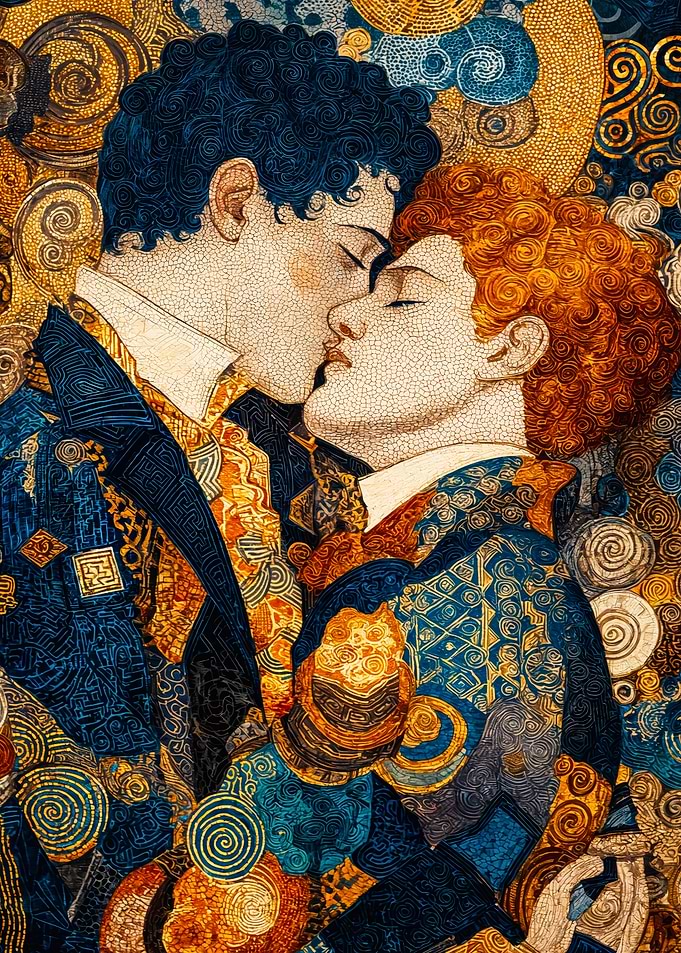 Men Kissing Gold Mosaic Art