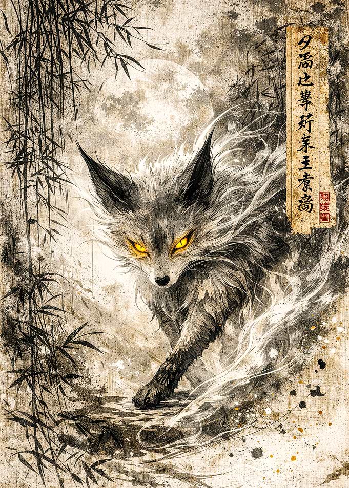 Mystical Fox Under the Moon