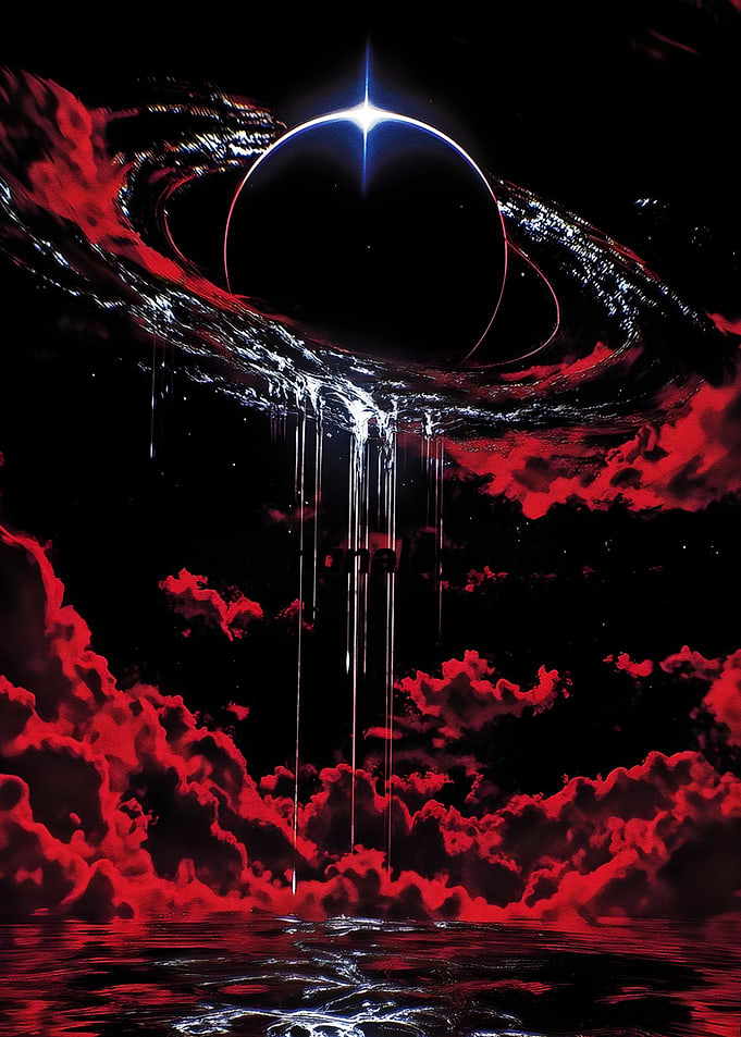 Cosmic Eclipse with Red Nebulae