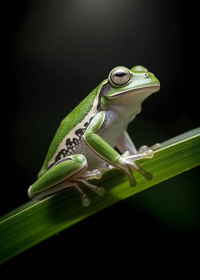 Green Tree Frog on Leaf