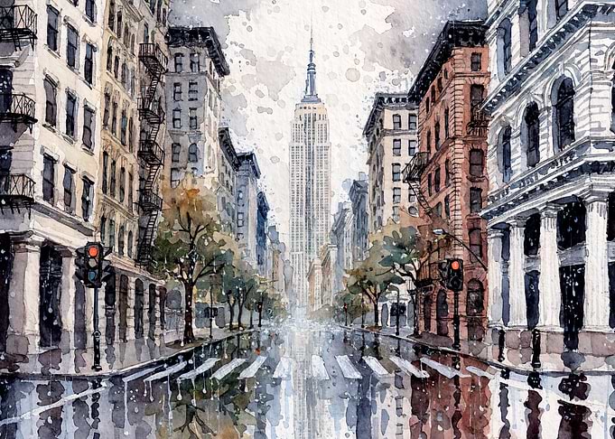 New York City Street in Rain