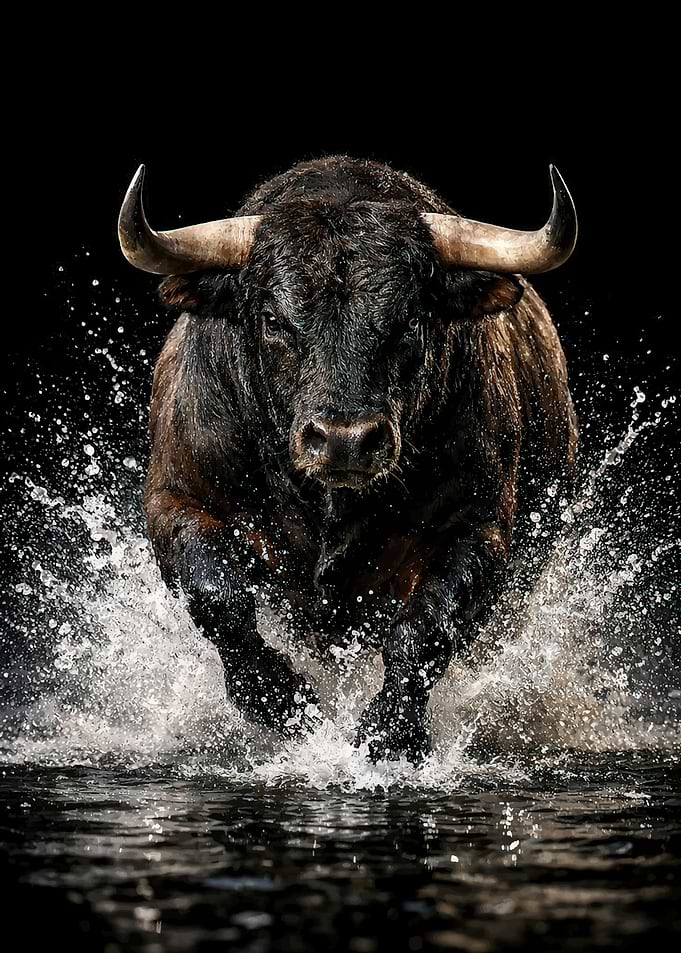 Charging Bull in Water