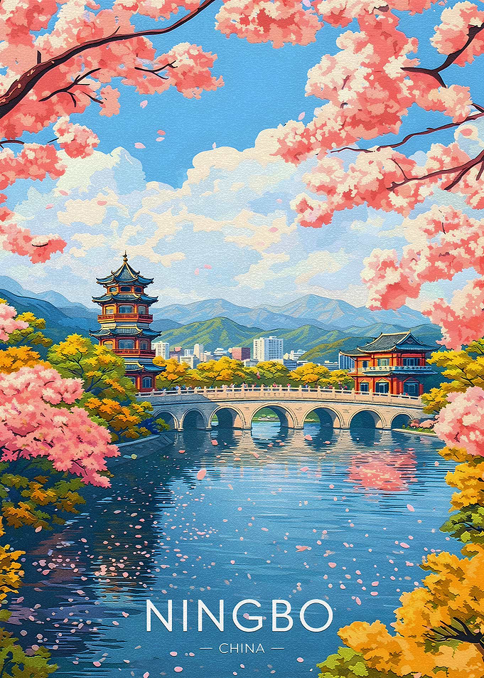 Ningbo, China Cherry Blossom Bridge