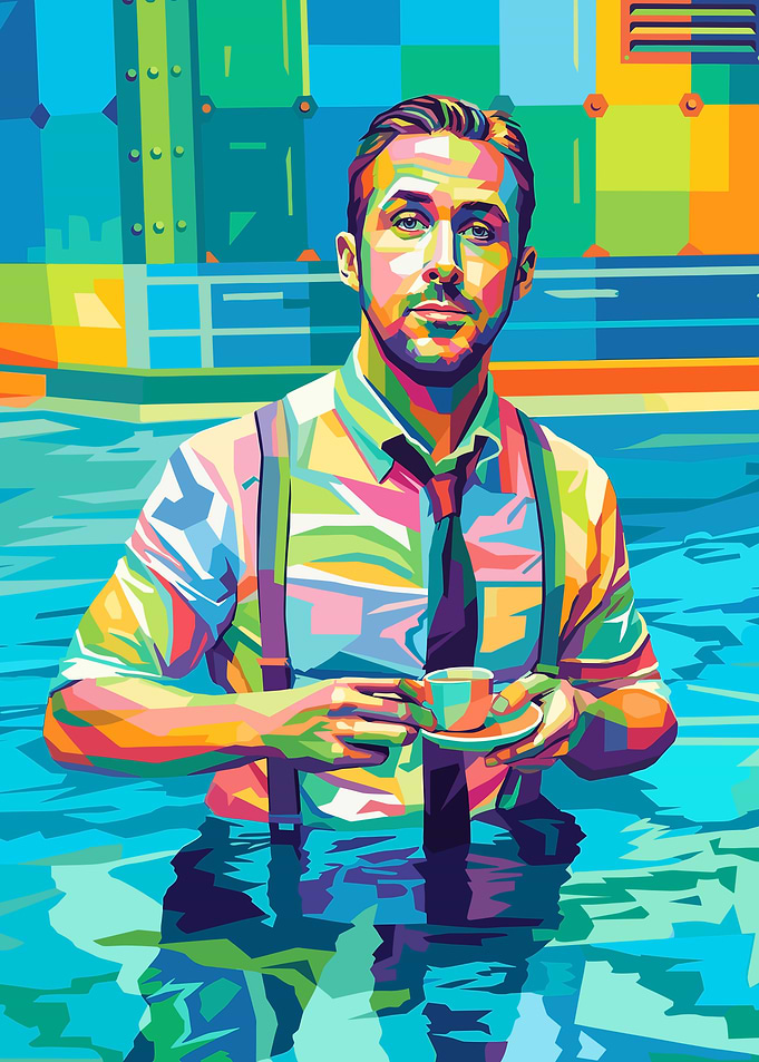 Ryan Gosling in a colorful pop art style