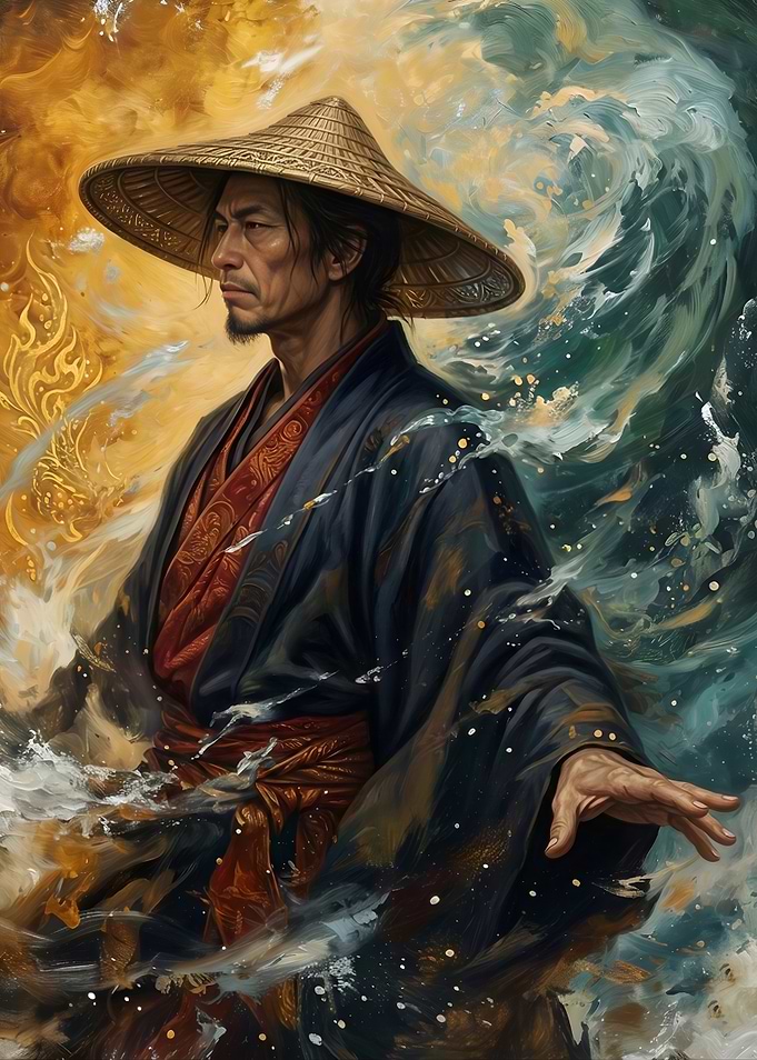Samurai Warrior in Flowing Robes