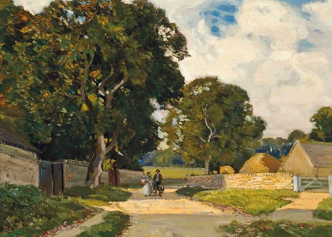 Rural Lane with Figures and Farm Buildings