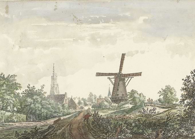Dutch Landscape with Windmill and Church