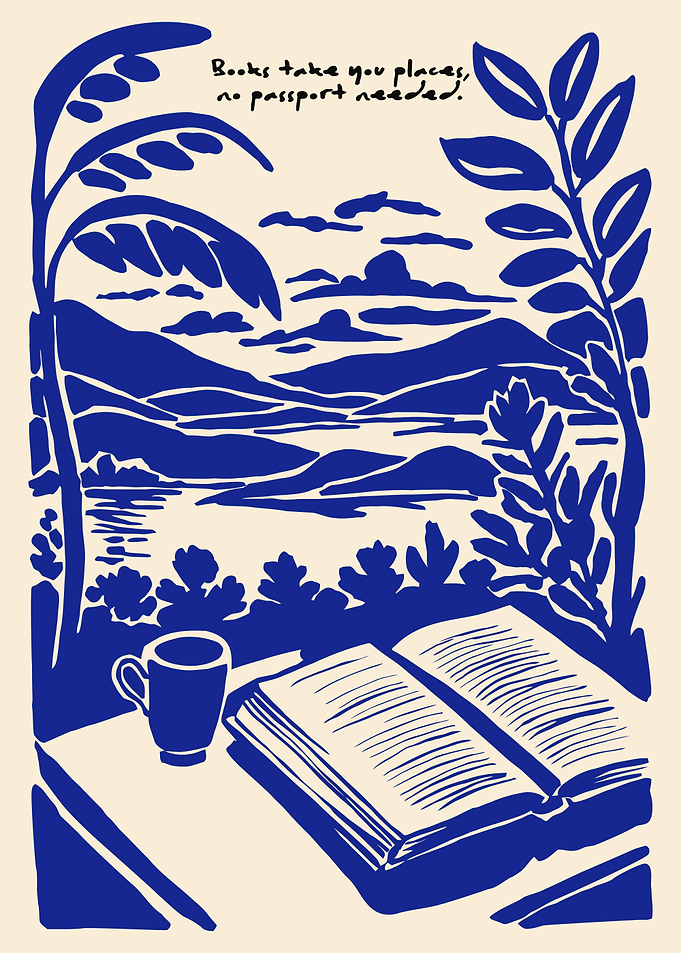 Open book with a scenic view