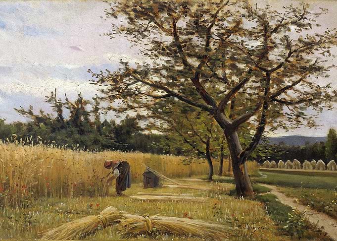 Wheat Harvest Scene with Workers