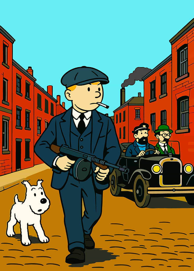 Tintin and Snowy in a Gangster Scene