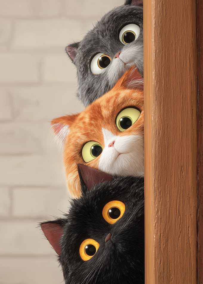 Three Curious Cats Peeking Funny Meme