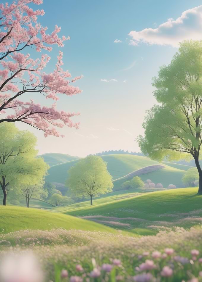 Spring Landscape with Cherry Blossoms