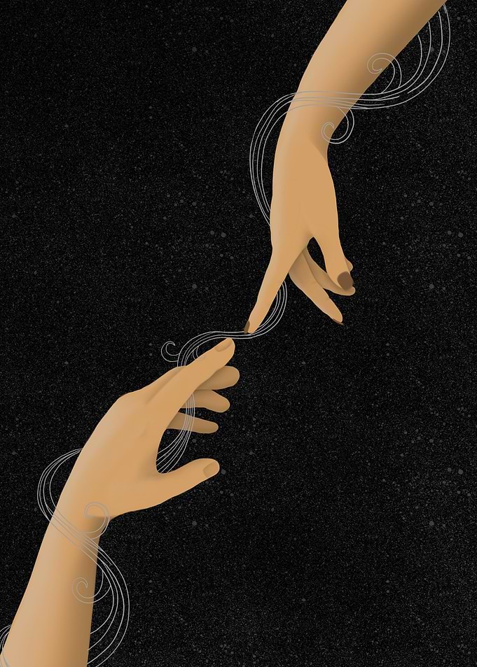 Reaching Hands with Swirling Lines