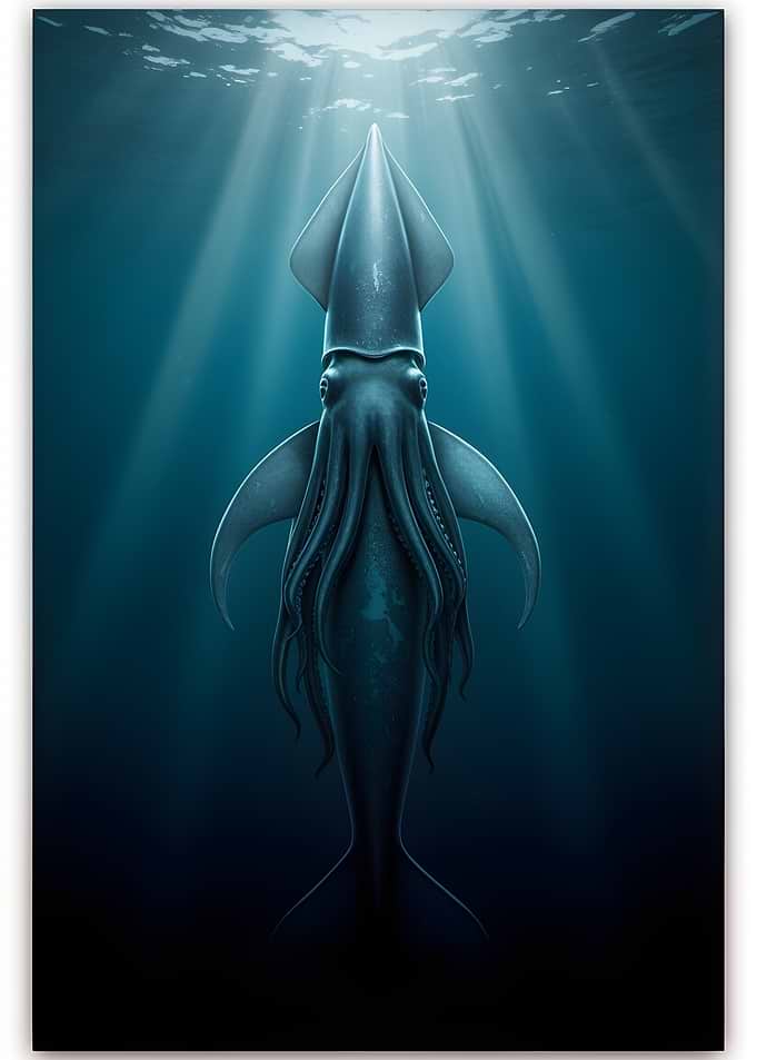 Giant Squid in Deep Ocean