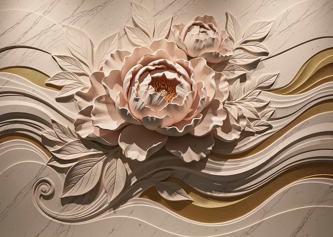 Embossed Floral Relief with Gold Waves