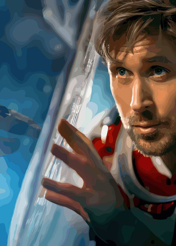 Man in Space Suit Looking Out Window