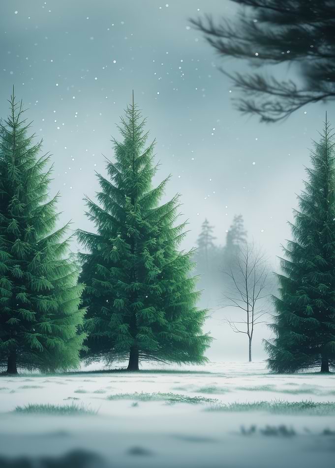 Winter Forest Scene with Snowfall