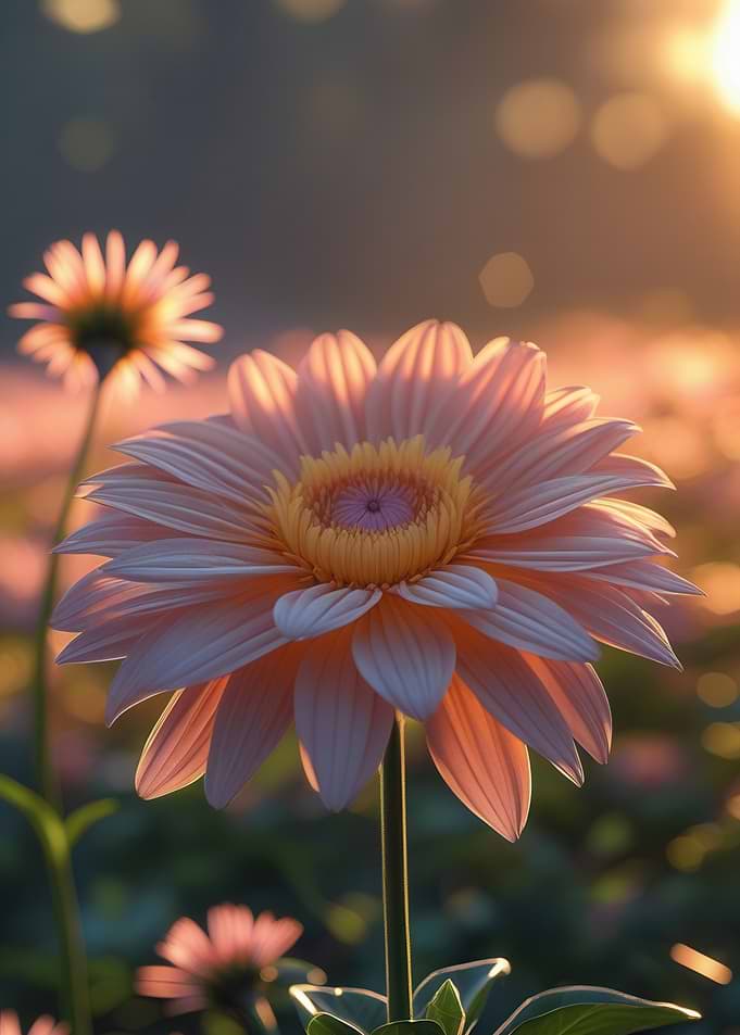 Close-up of a pink daisy at sunset