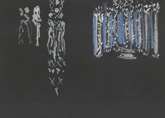 Figurative Sketch with Blue and White Elements