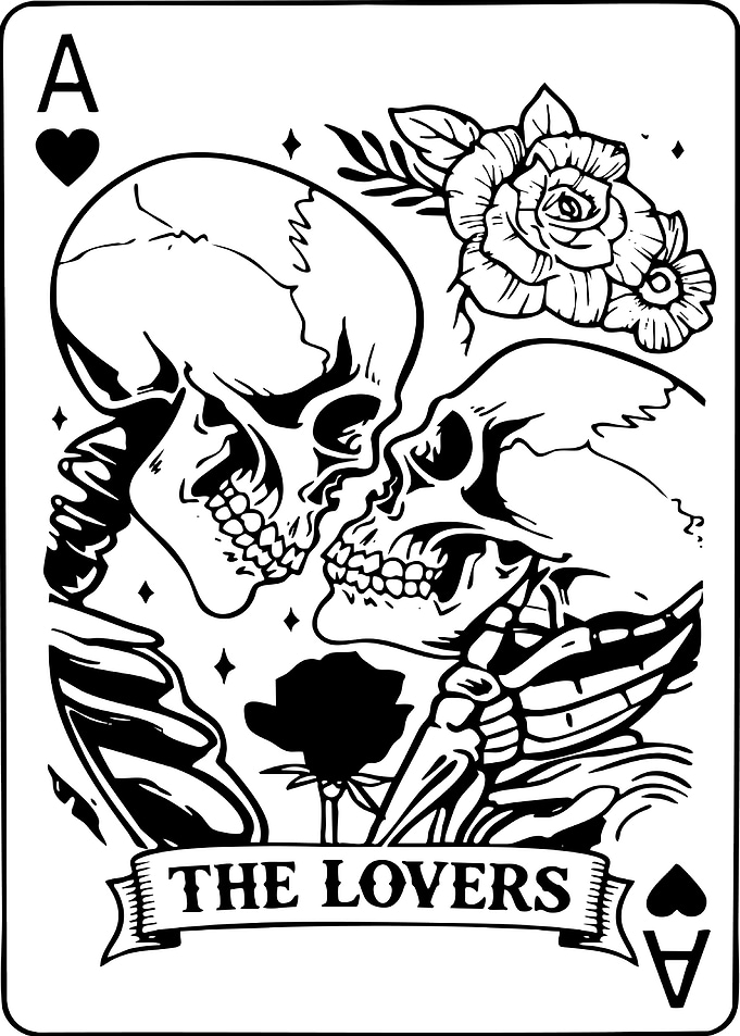 Ace of Hearts Lovers Skulls