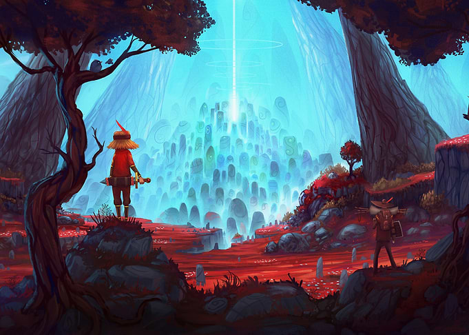 Fantasy landscape with glowing stones