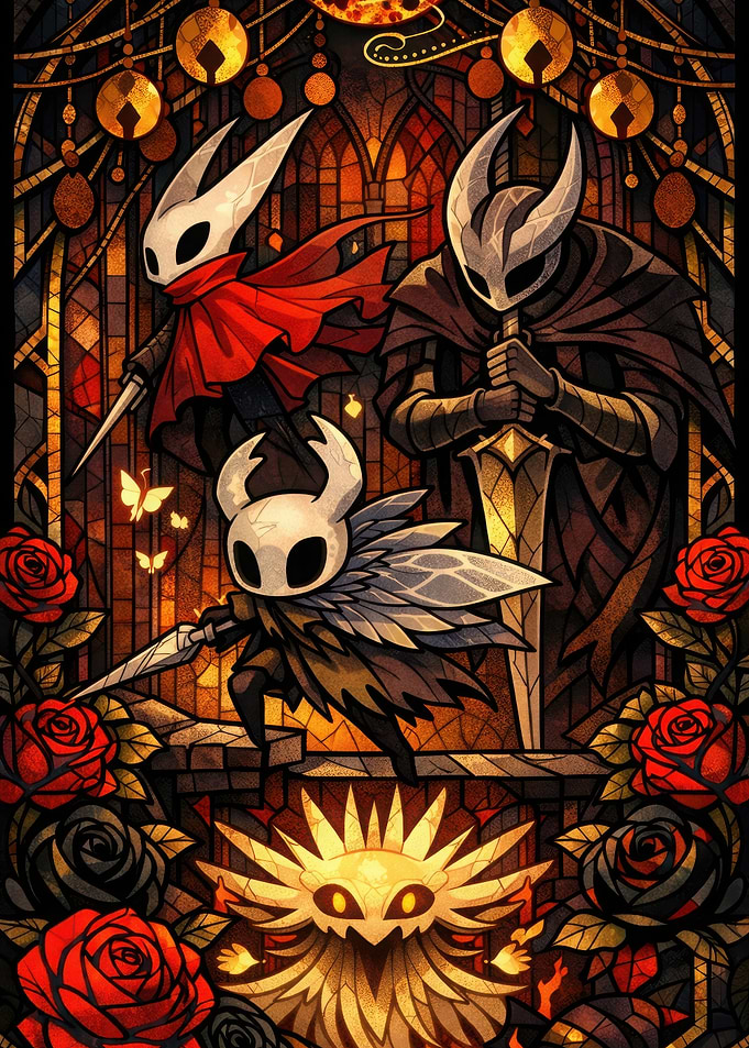 Hollow Knight Characters in Stained Glass Style
