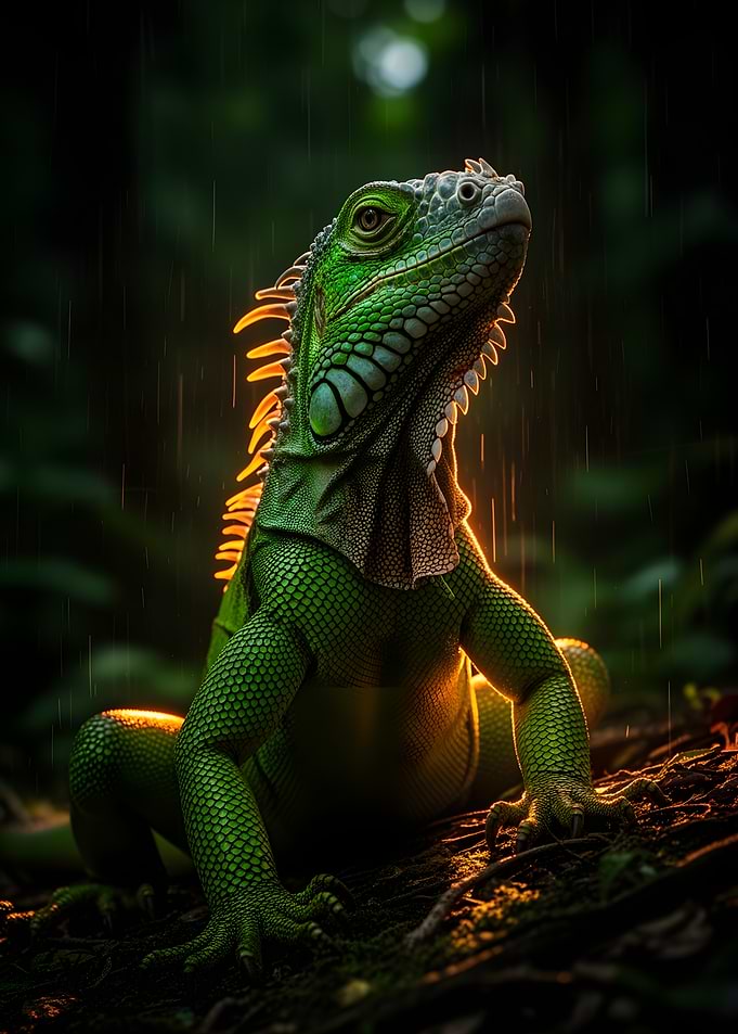 Green Iguana in Rainforest
