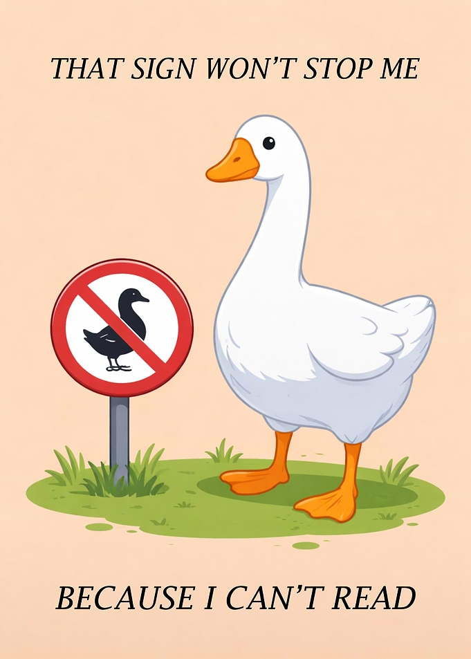 Goose Can't Read Sign Game Funny Meme