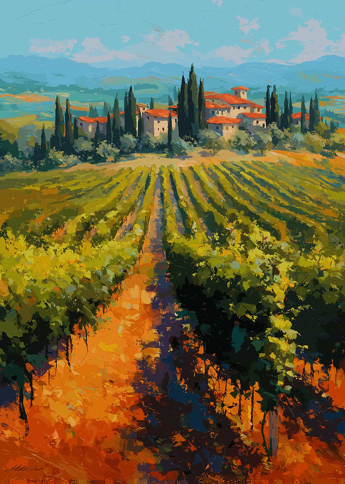 Tuscan Vineyard Landscape Painting