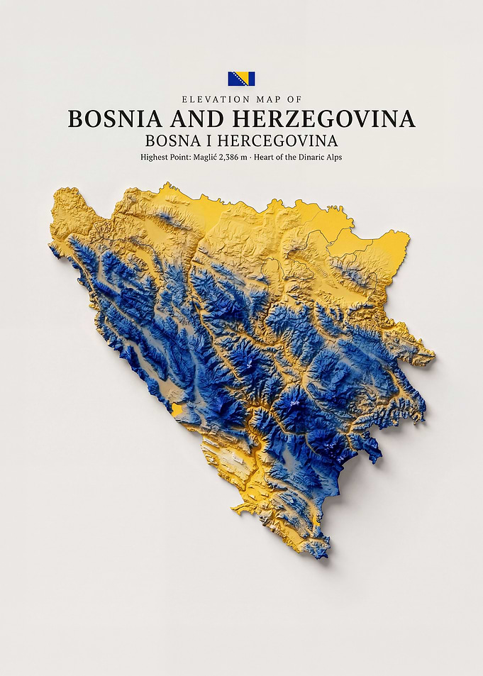 Bosnia and Herzegovina Elevation Map