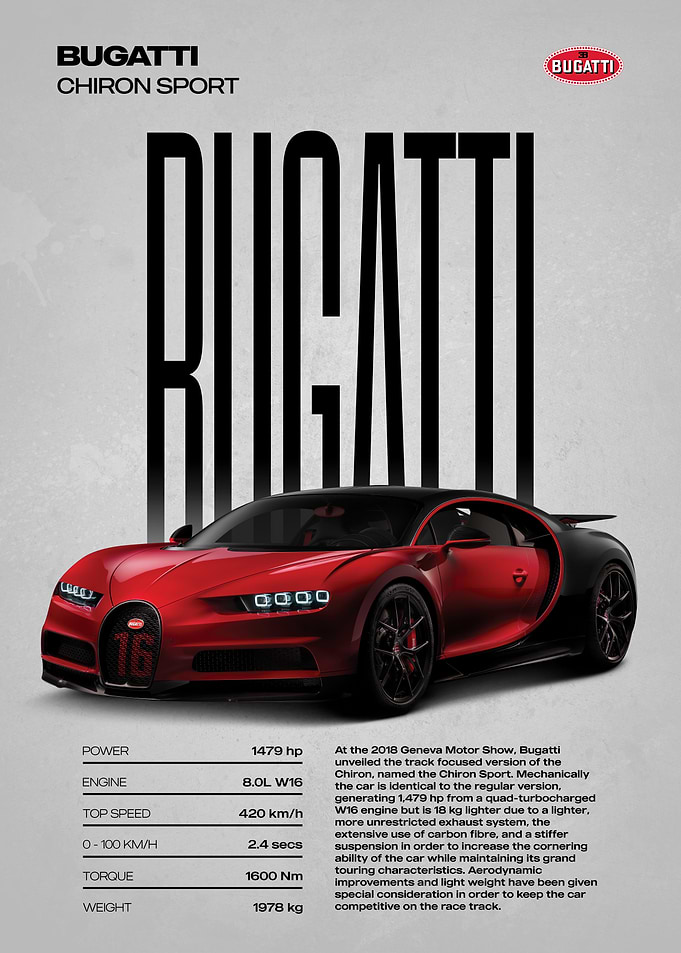 Bugatti Chiron Sport Car Poster