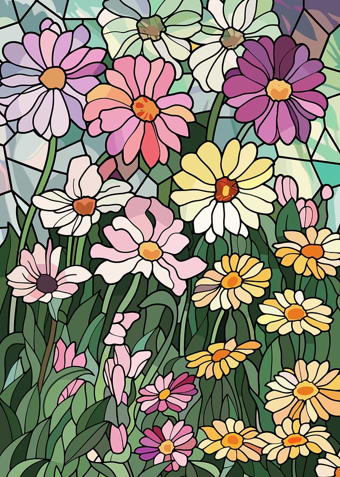 Stained Glass Daisy Garden